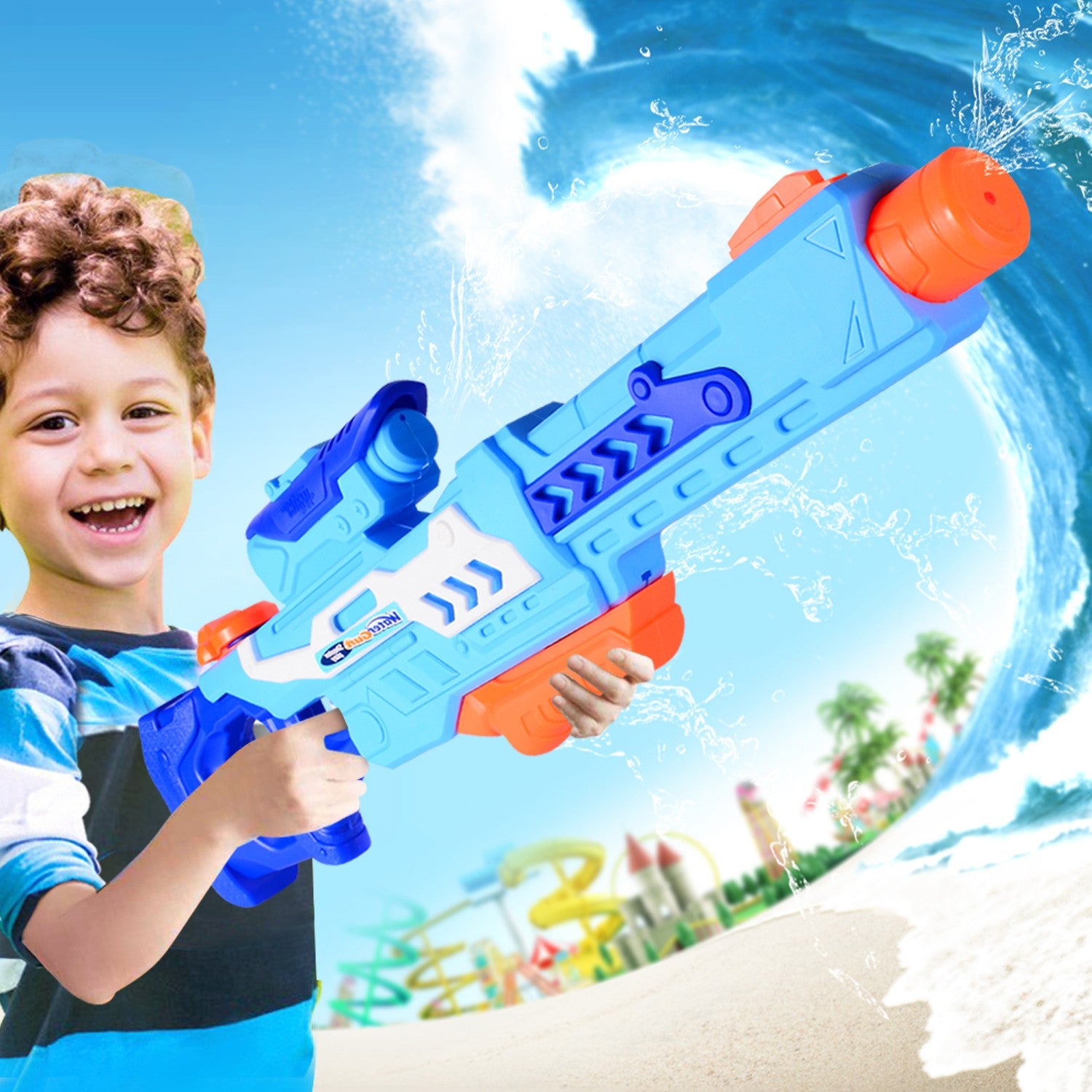 Pistol cu Apa pentru Copii, Rezervor, Pentru Piscina/Plaja, Flippy, 6ani+,  Albastru, 1200ML-2