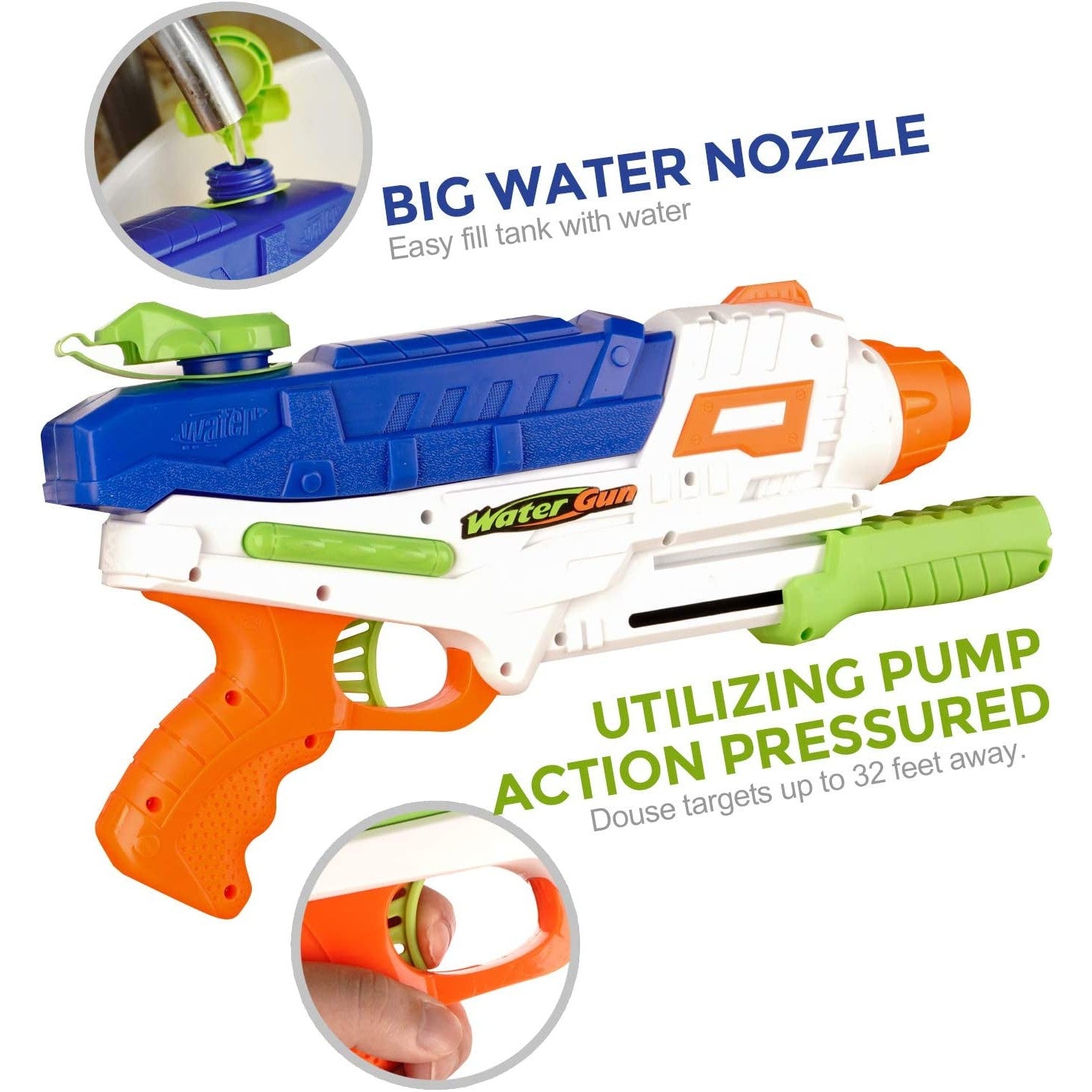 Set 2x Pistol cu Apa pentru Copii, Rezervor, Pentru Piscina/Plaja, Flippy, 6ani+, Roz + Albastru, 600 ML-6