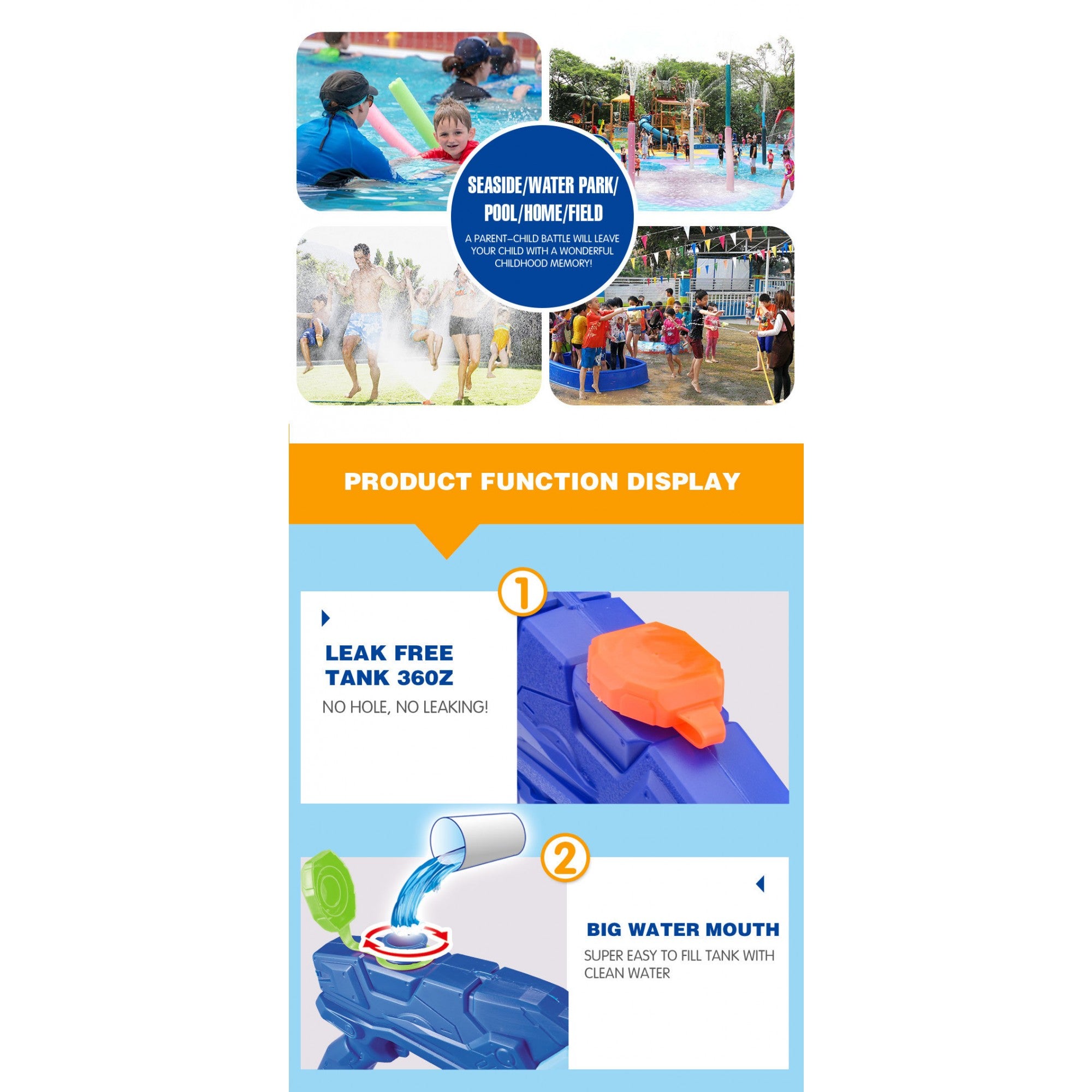 Pistol cu Apa pentru Copii, Rezervor, Pentru Piscina/Plaja, Flippy, 6ani+,  Albastru, 300ML-1