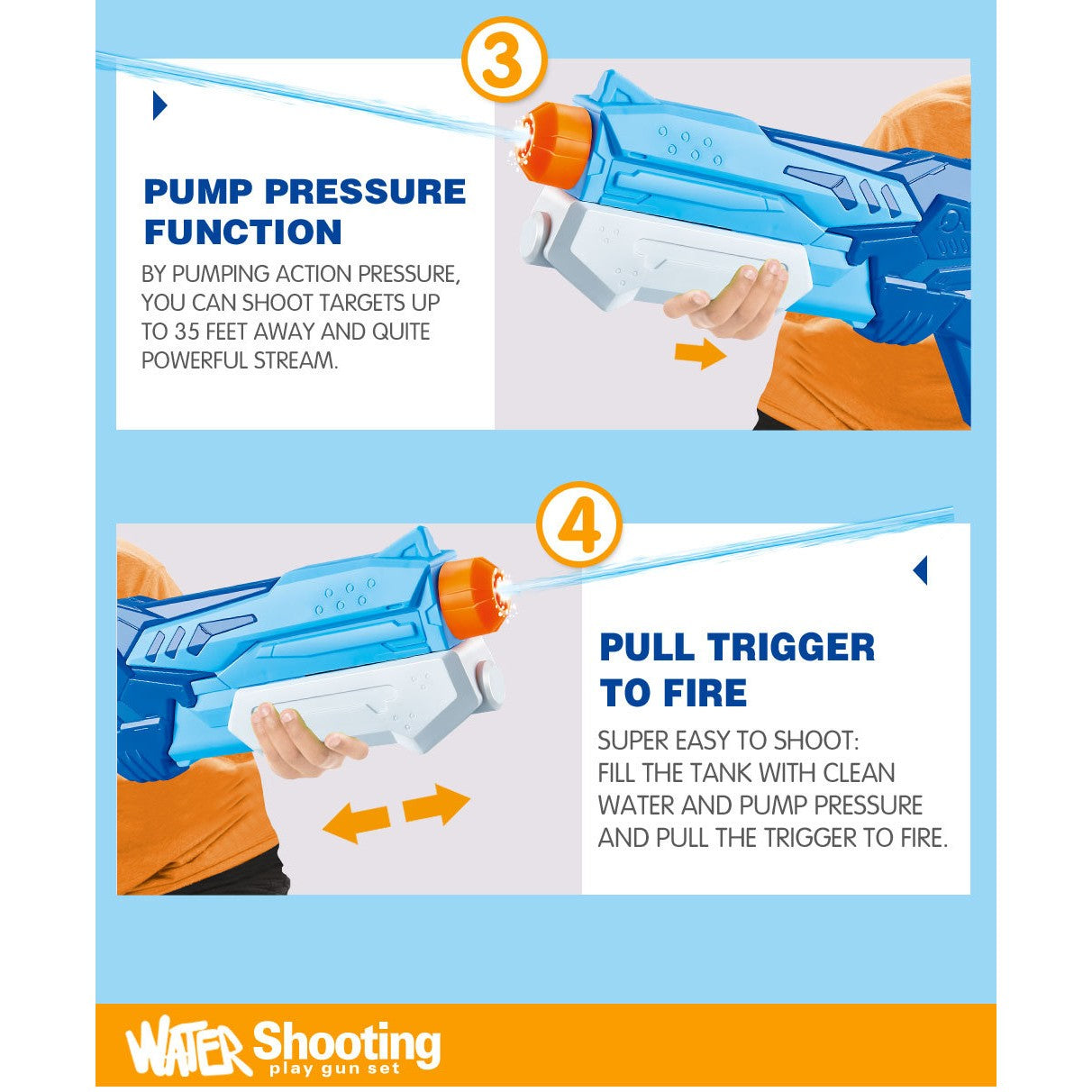 Pistol cu Apa pentru Copii, Rezervor, Pentru Piscina/Plaja, Flippy, 6ani+,  Albastru, 300ML-2