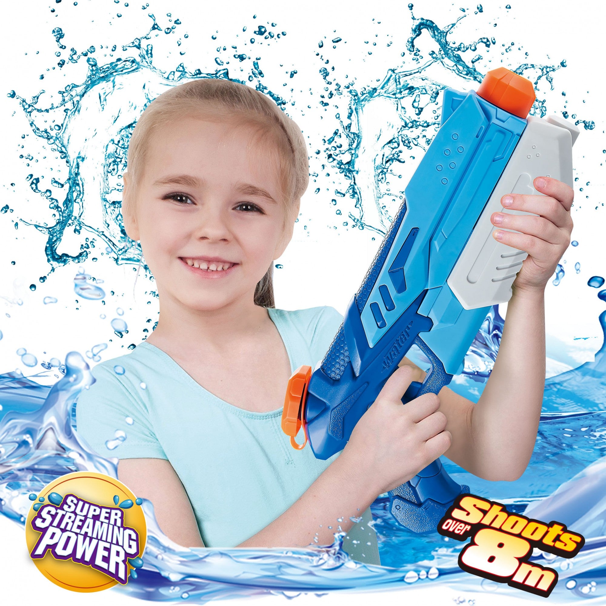 Pistol cu Apa pentru Copii, Rezervor, Pentru Piscina/Plaja, Flippy, 6ani+, Albastru, 900ML-4
