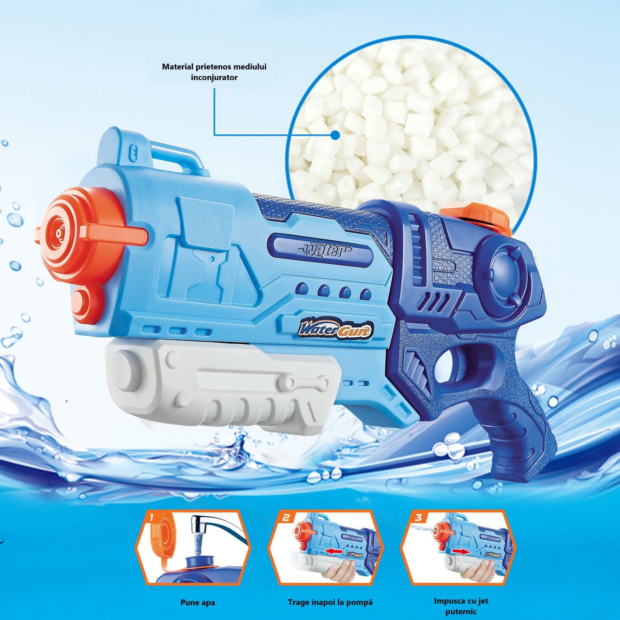 Pistol cu Apa pentru Copii, Rezervor, Pentru Piscina/Plaja, Flippy, 6ani+, Albastru, 900ML-5