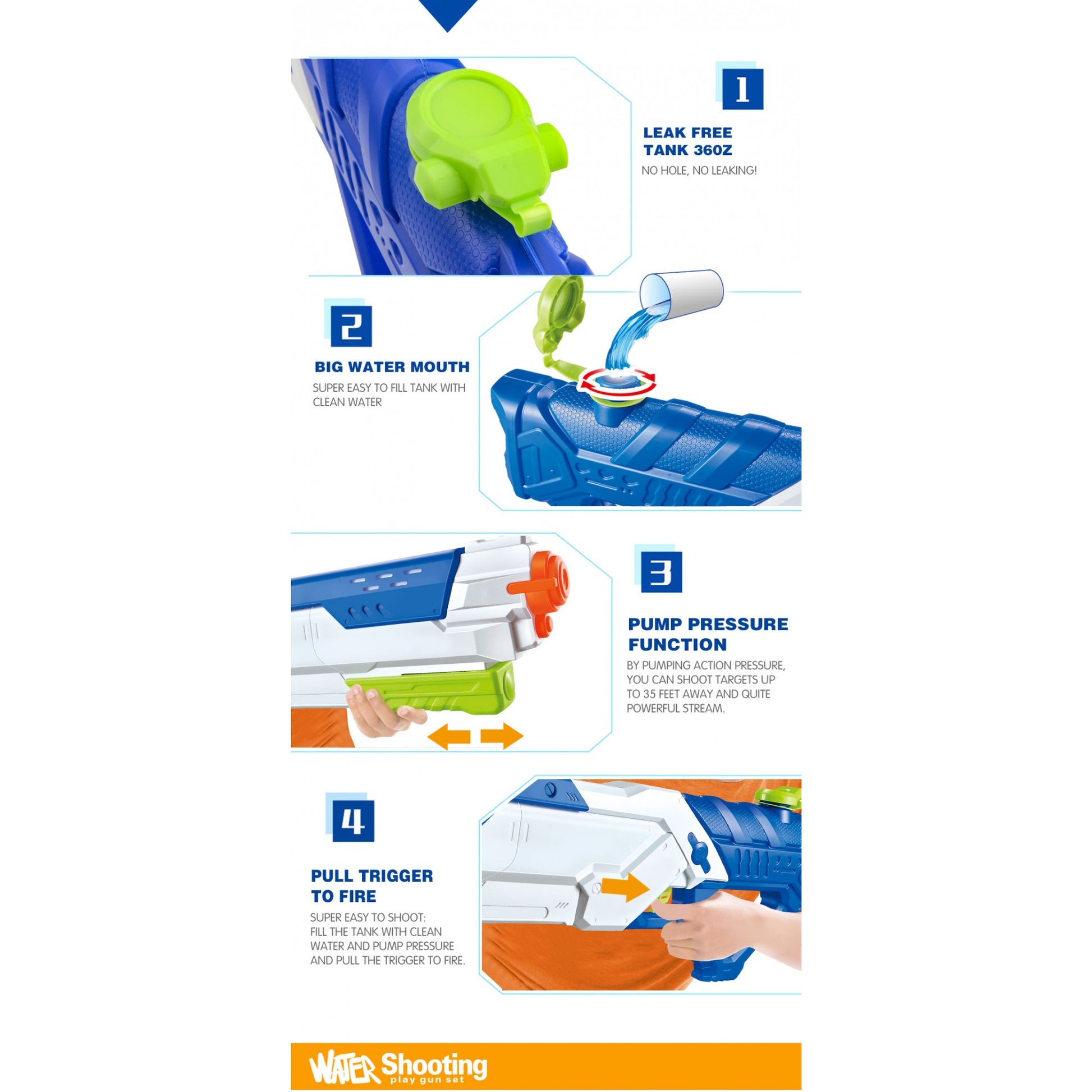 Pistol cu Apa pentru Copii, Rezervor, Pentru Piscina/Plaja, Flippy, 6ani+,  Multicolor, 1200ML-6