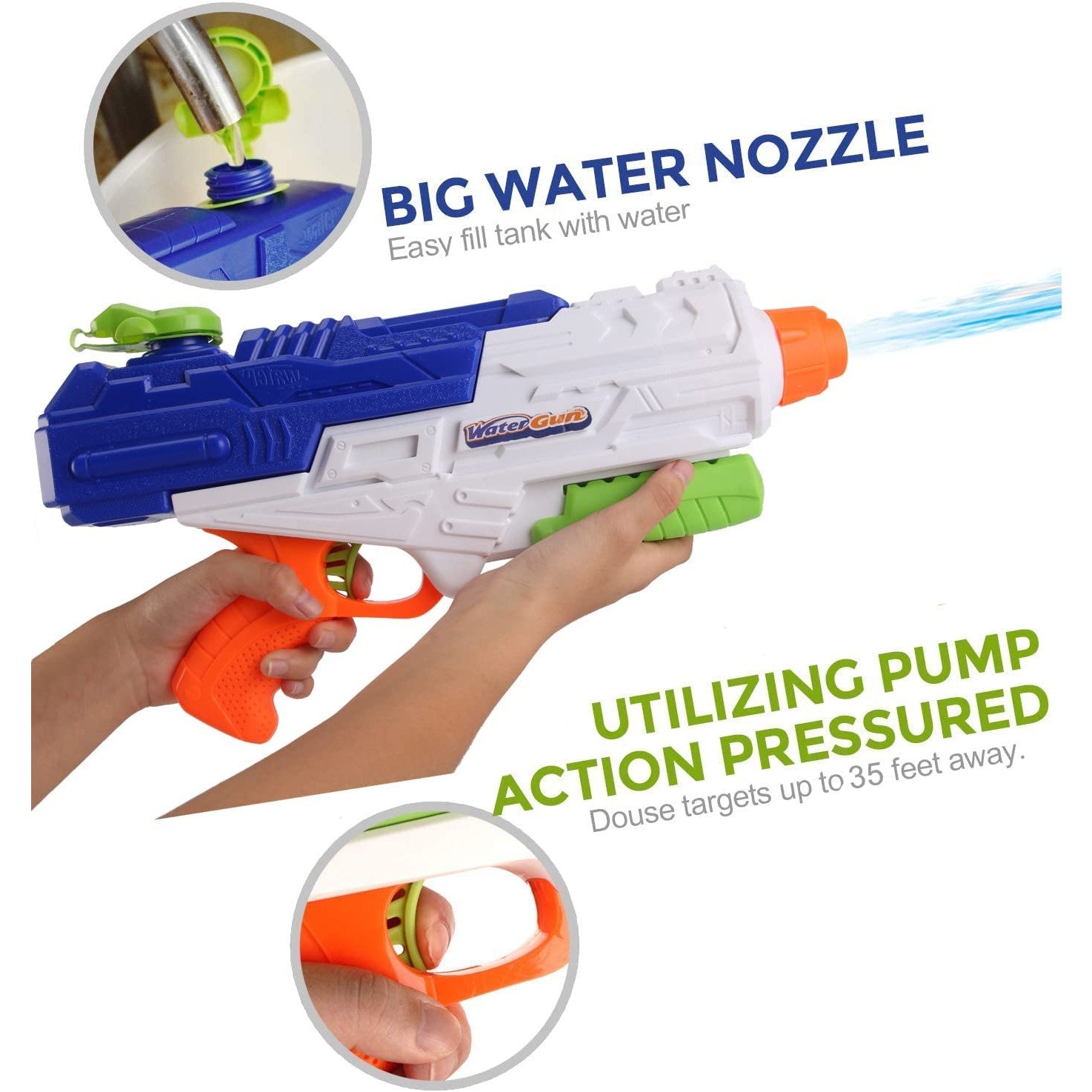 Set 2x Pistol cu Apa pentru Copii, Rezervor, Pentru Piscina/Plaja, Flippy, 6ani+, Roz + Albastru, 1200 ML-2