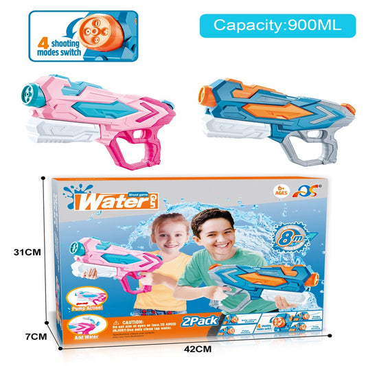 Set 2x Pistol cu Apa pentru Copii, Rezervor, Pentru Piscina/Plaja, Flippy, 6ani+, Roz + Albastru, 4 duze, 900 ML-1