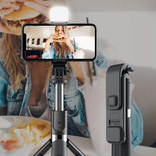 Set 3in1, Selfie Stick cu Lampa LED si Trepied, conectare Bluetooth, alimentare USB-0