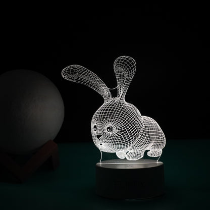 Lampa LED decorativa, Flippy, 3D, Iepure, cu USB si baterii, 20 cm inaltime, din material acril, lumina multicolora si telecomanda inclusa, alb-3