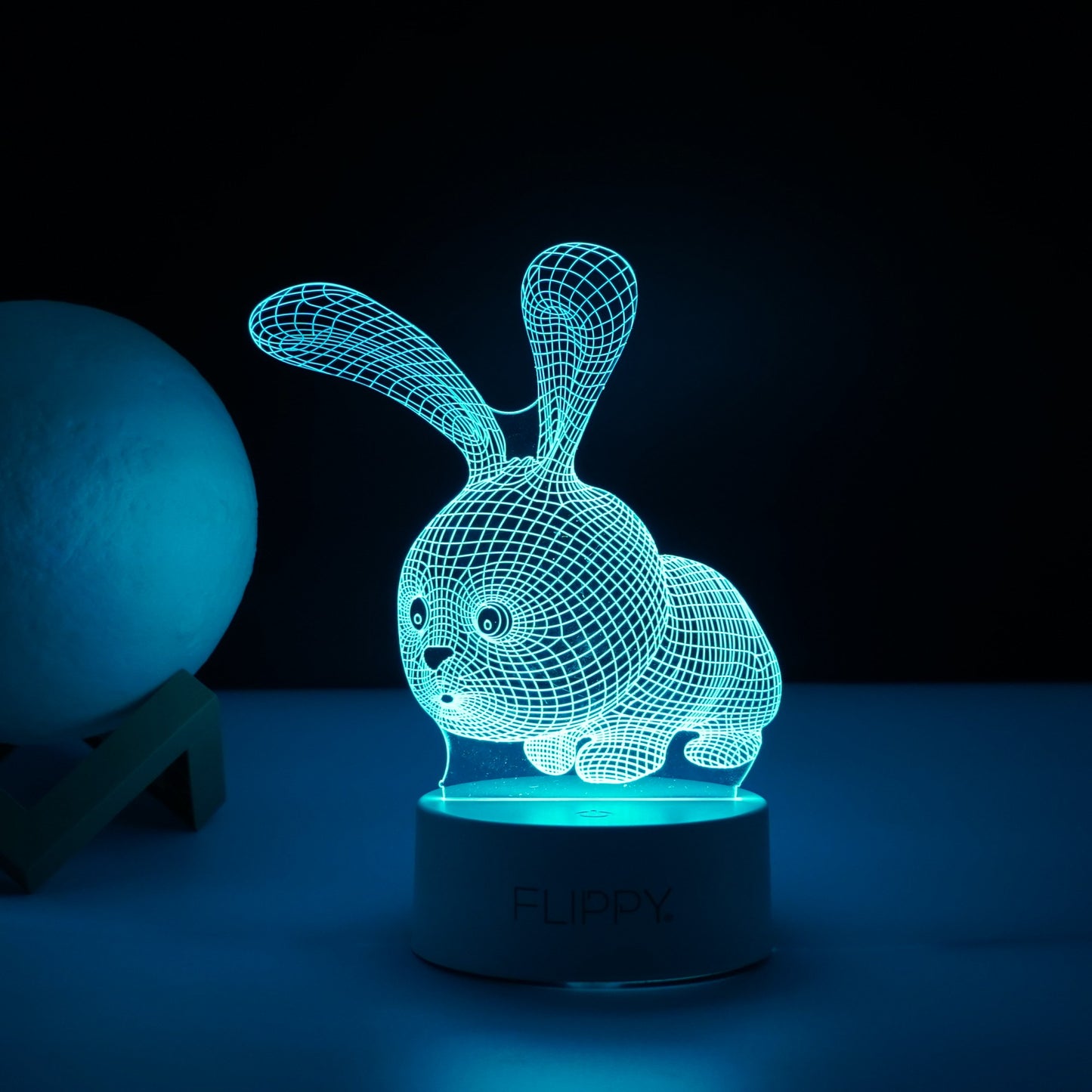 Lampa LED decorativa, Flippy, 3D, Iepure, cu USB si baterii, 20 cm inaltime, din material acril, lumina multicolora si telecomanda inclusa, alb-4