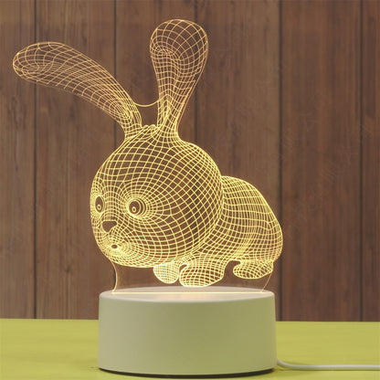 Lampa LED decorativa, Flippy, 3D, Iepure, cu USB si baterii, 20 cm inaltime, din material acril, lumina multicolora si telecomanda inclusa, alb-5