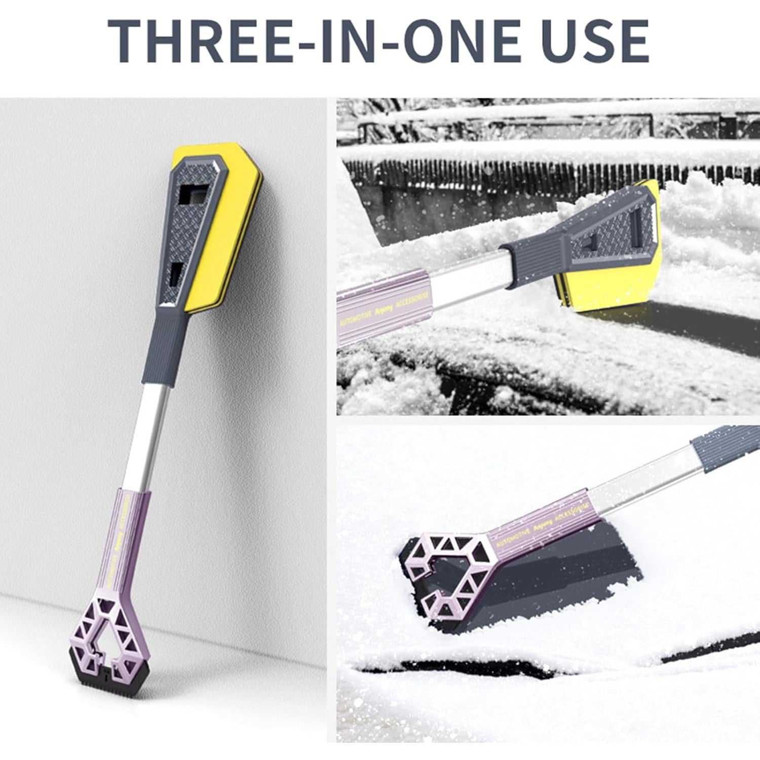 Racleta Auto pentru Zapada cu Doua Capete, Flippy, Universala, Deszapezire Masina, cu Maner, Ergonomica, Detasabila, pentru Geamuri si Caroserie, Usor de Utilizat, 61x12.5 cm, Mov-7