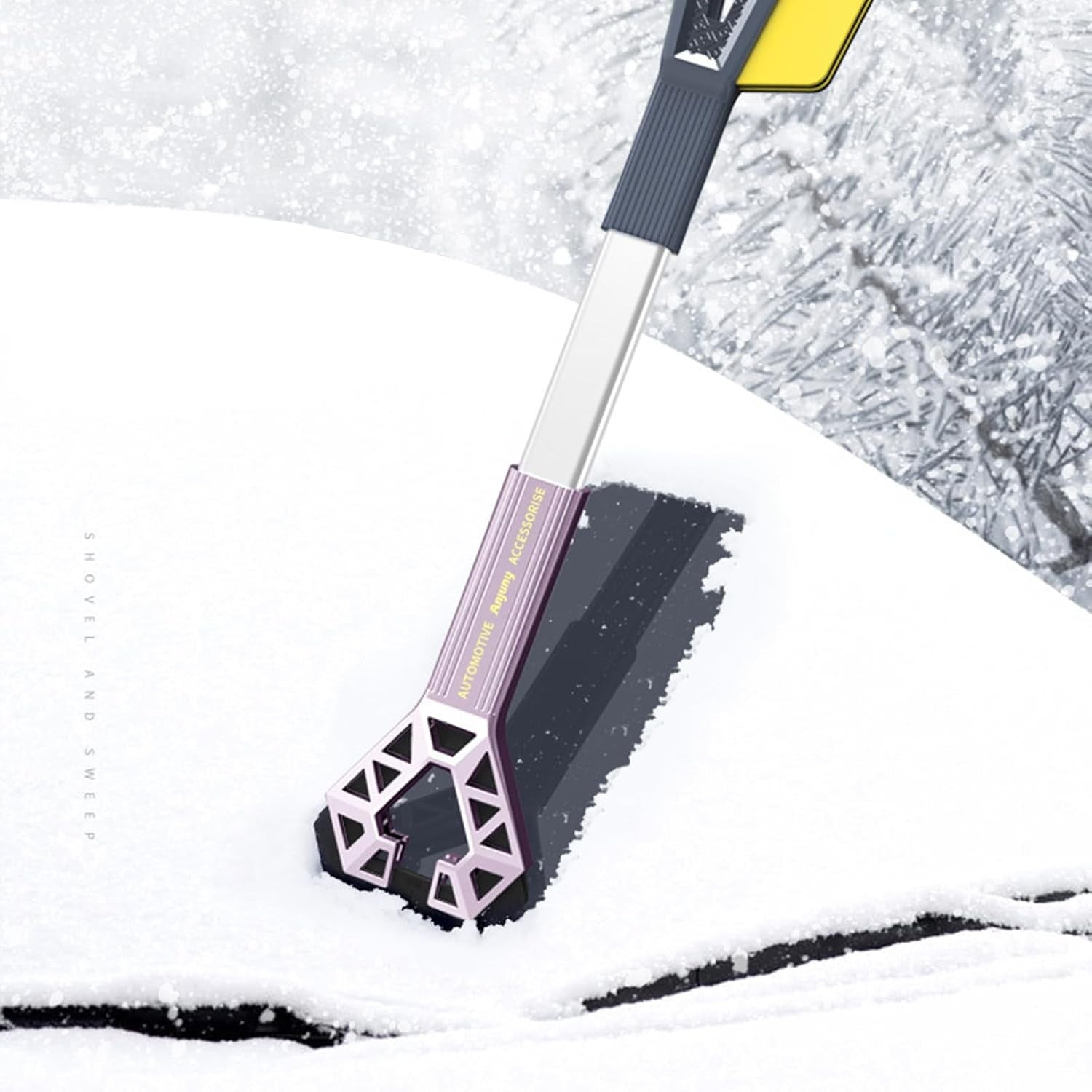 Racleta Auto pentru Zapada cu Doua Capete, Flippy, Universala, Deszapezire Masina, cu Maner, Ergonomica, Detasabila, pentru Geamuri si Caroserie, Usor de Utilizat, 61x12.5 cm, Mov-8