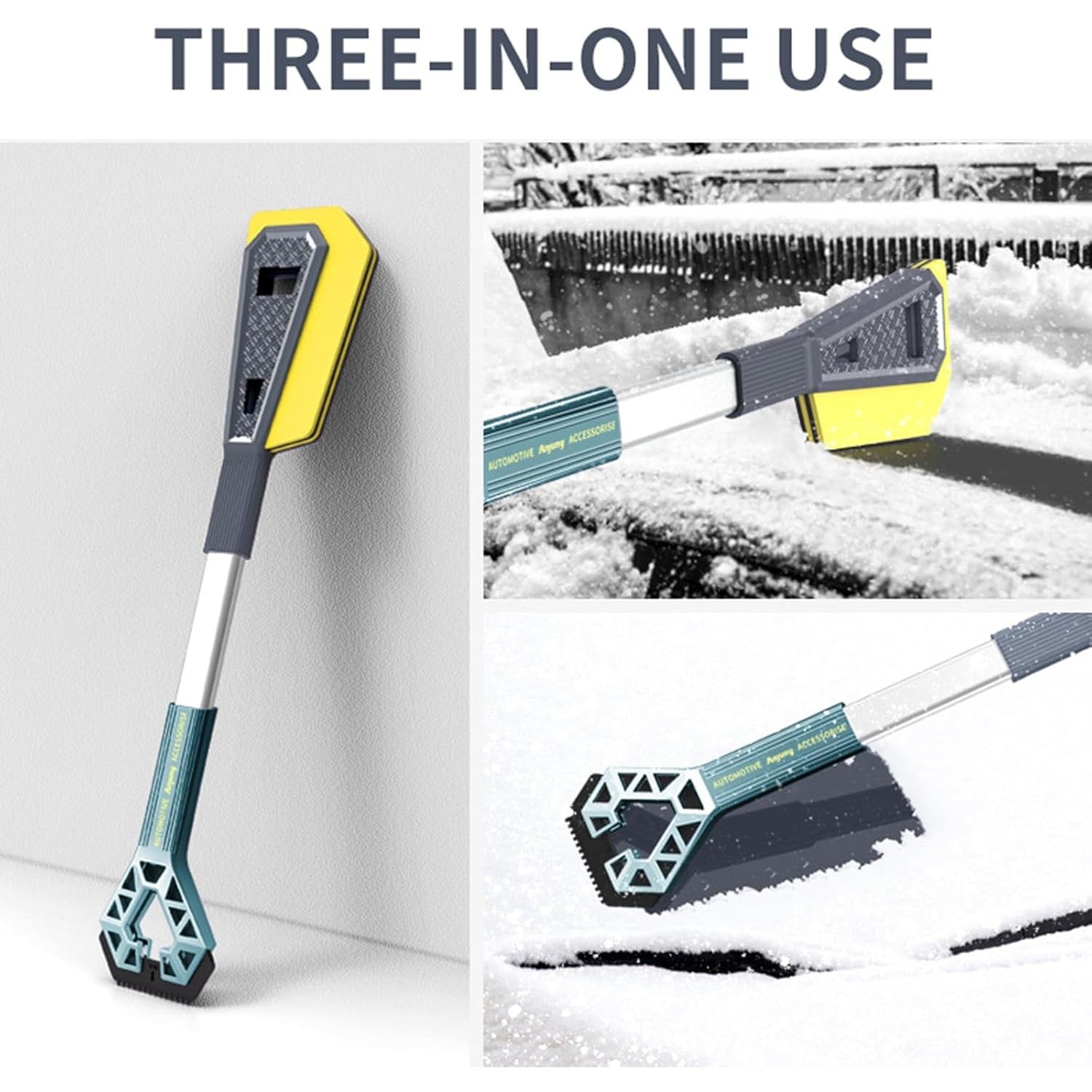 Racleta Auto pentru Zapada cu Doua Capete, Flippy, Universala, Deszapezire Masina, cu Maner, Ergonomica, Detasabila, pentru Geamuri si Caroserie, Usor de Utilizat, 61x12.5 cm, Albastru-3