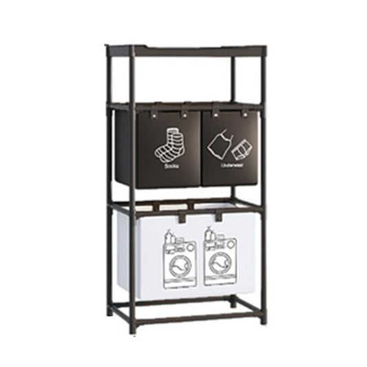 Dulap de Depozitare cu trei straturi, Flippy, Cos pentru Haine Murdare, 123x28x57 cm, Negru