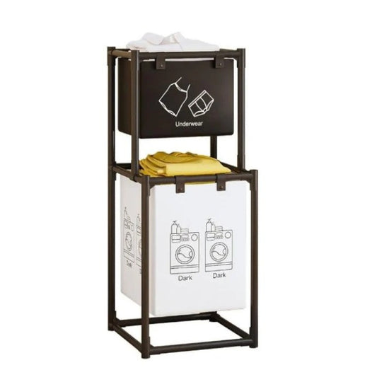 Dulap de Depozitare cu două straturi, Flippy, Cos pentru Haine Murdare, 97x44x31 cm, Negru