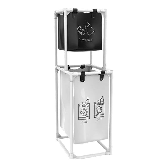 Dulap de Depozitare cu două straturi, Flippy, Cos pentru Haine Murdare, 97x44x31 cm, Alb