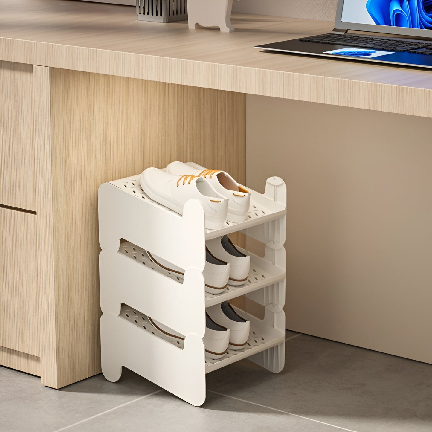 Suport pentru Pantofi, Flippy, cu Doua Straturi, Organizator, Antiderapant și Durabil, 26x24.8x16 cm, Alb-4