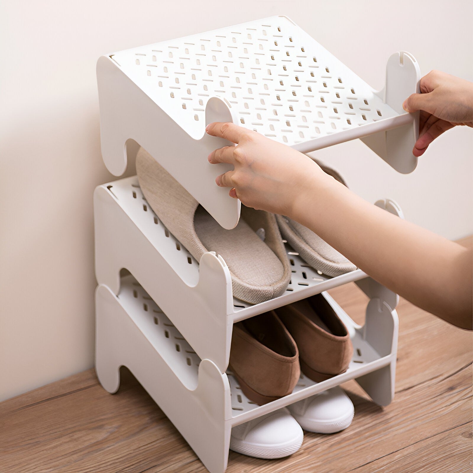 Suport pentru Pantofi, Flippy, cu Doua Straturi, Organizator, Antiderapant și Durabil, 26x24.8x16 cm, Alb-7