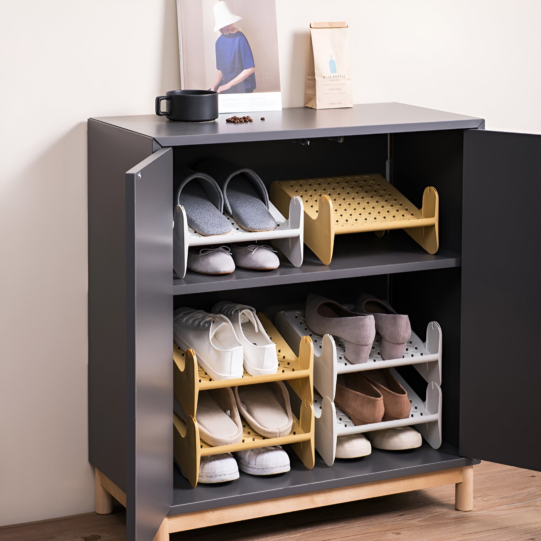 Suport pentru Pantofi, Flippy, cu Doua Straturi, Organizator, Antiderapant și Durabil, 26x24.8x16 cm, Maro-4