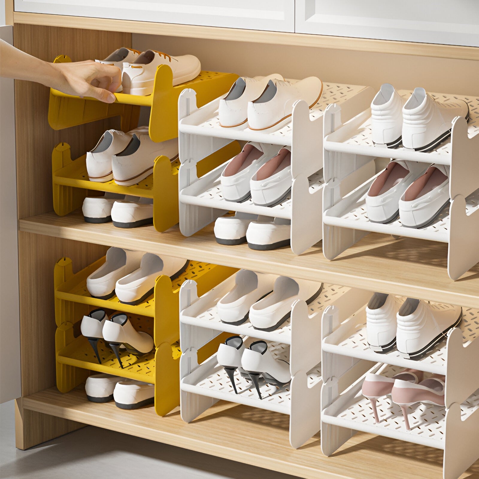 Suport pentru Pantofi, Flippy, cu Doua Straturi, Organizator, Antiderapant și Durabil, 26x24.8x16 cm, Maro-7
