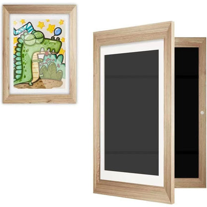 Rama Foto Flippy, din Lemn, cu Spatiu Pentru Depozitare, Pentru Desene si Picturi A4, Sticla Securizata, Rama MDF, Maro-3