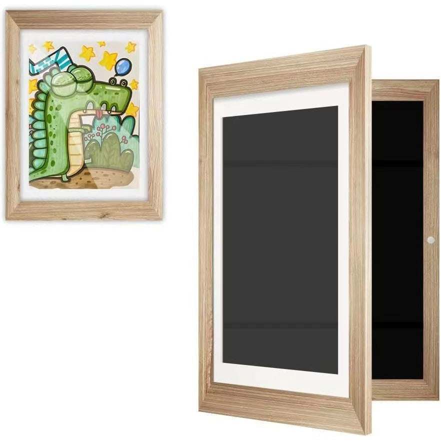 Rama Foto Flippy, din Lemn, cu Spatiu Pentru Depozitare, Pentru Desene si Picturi A4, Sticla Securizata, Rama MDF, Maro-3