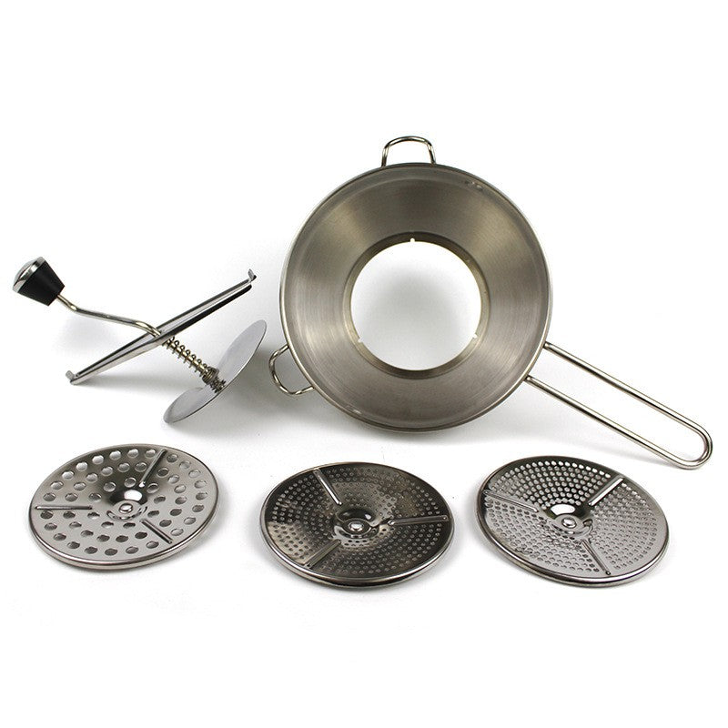 Rasnita Manuala pentru Fructe, Flippy, din Otel Inoxidabil, Macinare Alimentelor pentru Bebelusi, 3 Discuri de Macinat, Presa, pentru Tocat Cartofi, 19x20x33 cm, Argintiu-5