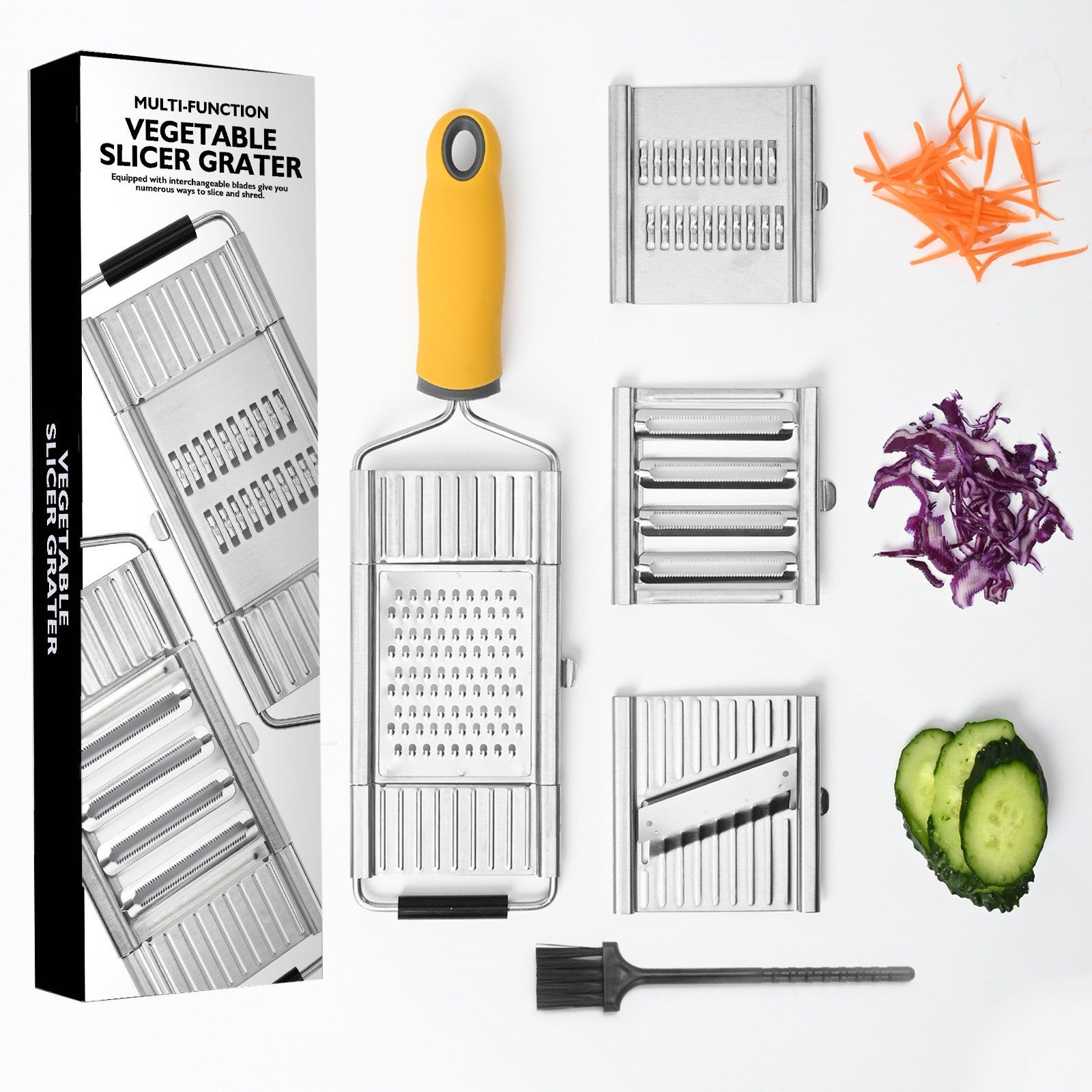 Razatoare multifunctionala Flippy, Inox, 4 tipuri de lame, usor de manevrat, maner din ABS ergonomic,33 x 8.6 cm, periuta curatare inclusa, Lame interschimbabile, Argintiu-1