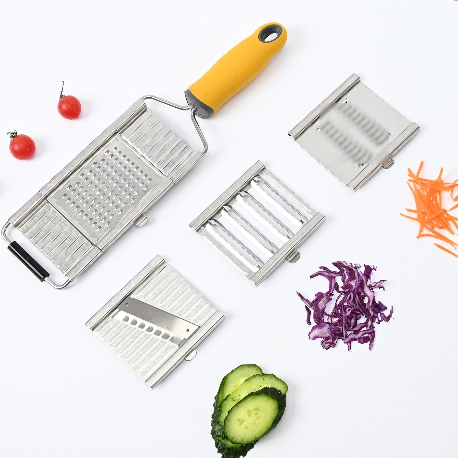 Razatoare multifunctionala Flippy, Inox, 4 tipuri de lame, usor de manevrat, maner din ABS ergonomic,33 x 8.6 cm, periuta curatare inclusa, Lame interschimbabile, Argintiu-3
