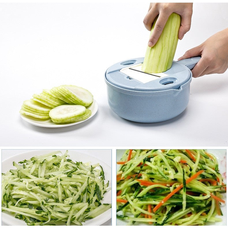 Razatoare multifunctionala Flippy pentru legume, fructe, branzeturi, 10 piese, 27.6x8 cm, albastru-2