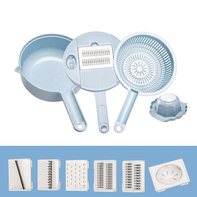 Razatoare multifunctionala Flippy pentru legume, fructe, branzeturi, 10 piese, 27.6x8 cm, albastru-0