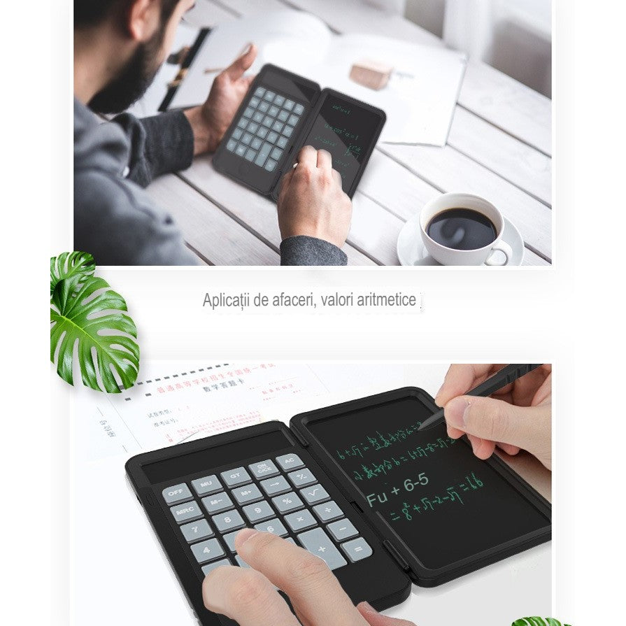 Calculator de Mana Reincarcabil cu Tabla de Scris, Flippy, Calculator Portabil, Ecran LCD, Afisaj cu 12 Cifre, Ecran de 15 cm, Culoare Negru-4