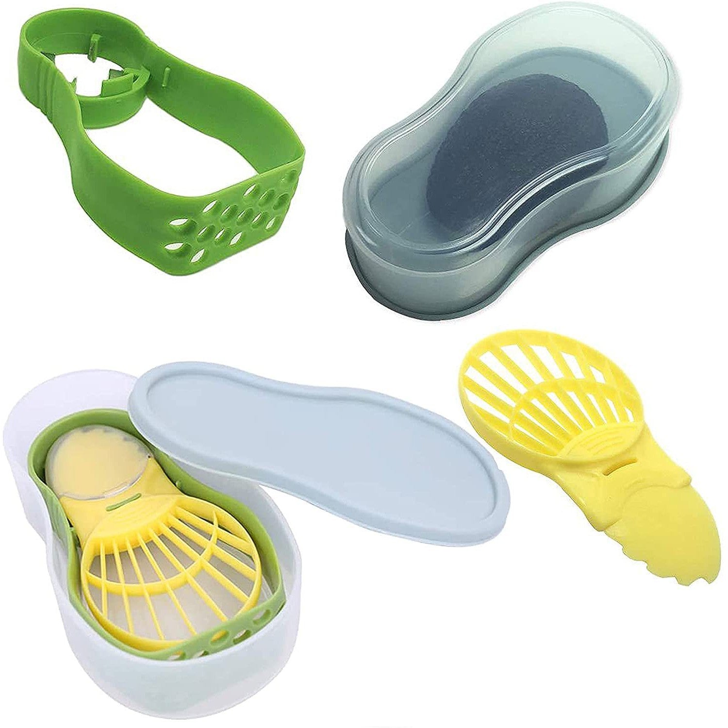 Recipient de Depozitare Avocado 5in1, Flippy, Etans, pentru Frigider, din Plastic, Dispozitiv de Taiat, Curatat, Feliat, 14x4x7 cm, Verde-0