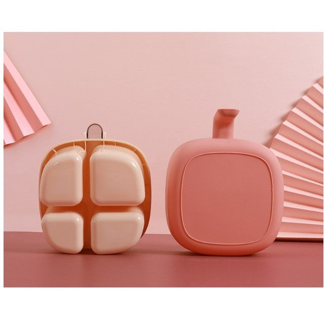 Recipient pentru condimente Flippy, 4 casute, potrivit pentru sare, cimbru, piper, condimente, 4 lingurite din plastic, capac din plastic, maner, 14x14x8 cm, roz-1