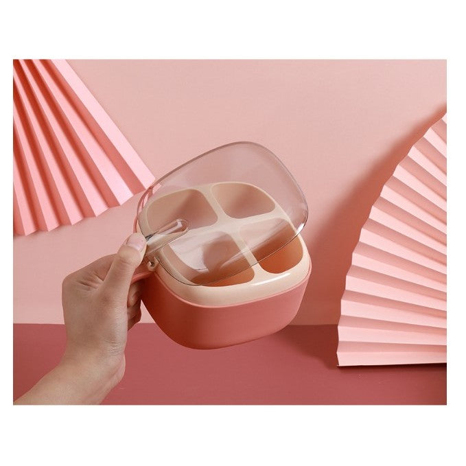 Recipient pentru condimente Flippy, 4 casute, potrivit pentru sare, cimbru, piper, condimente, 4 lingurite din plastic, capac din plastic, maner, 14x14x8 cm, roz-2
