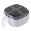 Recipient pentru condimente Flippy, 4 casute, potrivit pentru sare, cimbru, piper, condimente, 4 lingurite din plastic, capac din plastic, maner, 14x14x8 cm, alb-0