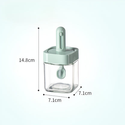 Recipient pentru Depozitarea Condimentelor, Flippy, Borcan din Sticla, Capac si Lingura Incorporate, Uz Casnic, 300 ml, 7.1x7.1x14.8 cm, Verde-5