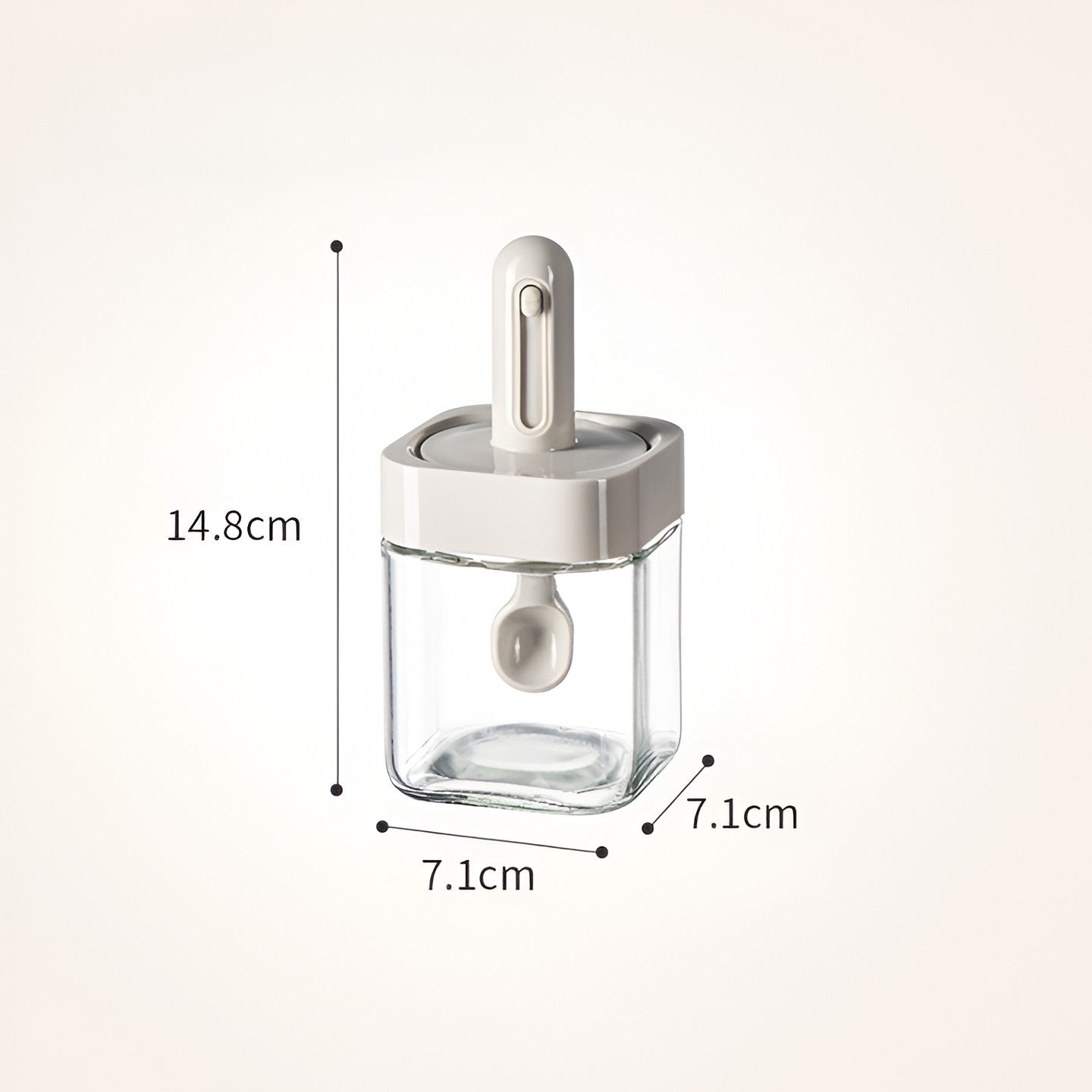 Recipient pentru Depozitarea Condimentelor, Flippy, Borcan din Sticla, Capac si Lingura Incorporate, Uz Casnic, 300 ml, 7.1x7.1x14.8 cm, Gri-1