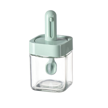 Recipient pentru Depozitarea Condimentelor, Flippy, Borcan din Sticla, Capac si Lingura Incorporate, Uz Casnic, 300 ml, 7.1x7.1x14.8 cm, Verde-0