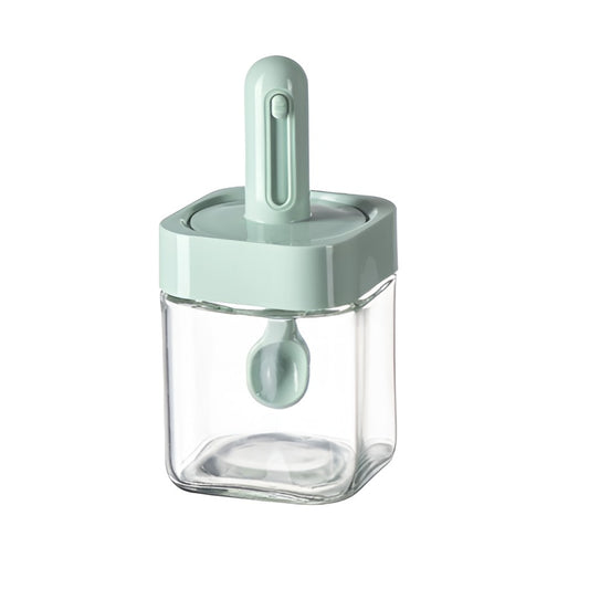 Recipient pentru Depozitarea Condimentelor, Flippy, Borcan din Sticla, Capac si Lingura Incorporate, Uz Casnic, 300 ml, 7.1x7.1x14.8 cm, Verde-0