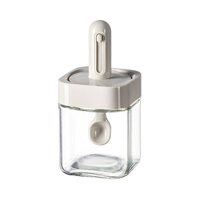 Recipient pentru Depozitarea Condimentelor, Flippy, Borcan din Sticla, Capac si Lingura Incorporate, Uz Casnic, 300 ml, 7.1x7.1x14.8 cm, Gri-0
