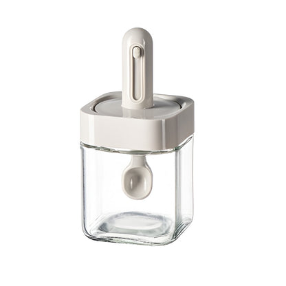 Recipient pentru Depozitarea Condimentelor, Flippy, Borcan din Sticla, Capac si Lingura Incorporate, Uz Casnic, 300 ml, 7.1x7.1x14.8 cm, Gri-0