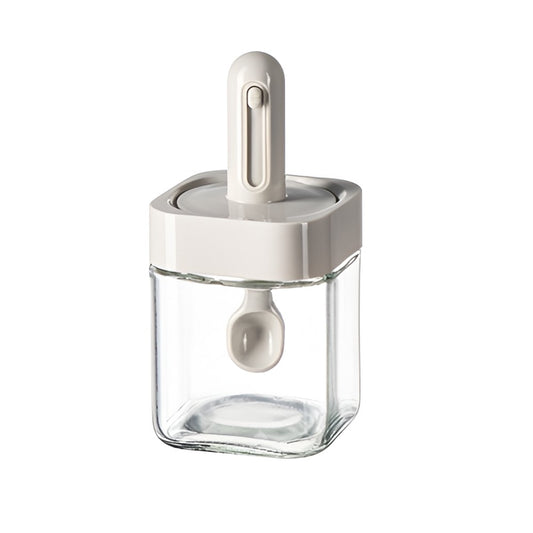 Recipient pentru Depozitarea Condimentelor, Flippy, Borcan din Sticla, Capac si Lingura Incorporate, Uz Casnic, 300 ml, 7.1x7.1x14.8 cm, Gri-0