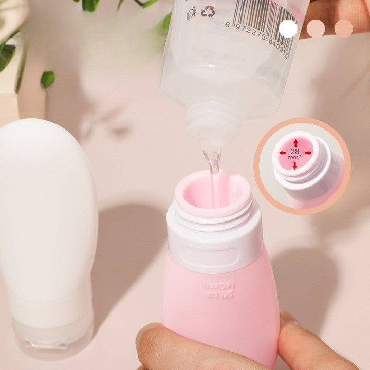 Recipient Portabil din Silicon Elegant de Voiaj, Sticla de Calatorie, Flippy, Potrivita pentru Lotiune, Sampon si Alte Lichide, Anti-scurgere, cu Posibilitate de Reumplere, Capacitate 90mL, 14cm, Roz-2