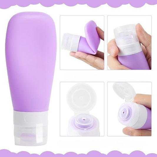 Recipient Portabil din Silicon Elegant de Voiaj, Sticla de Calatorie, Flippy, Potrivita pentru Lotiune, Sampon si Alte Lichide, Anti-scurgere, cu Posibilitate de Reumplere, Capacitate 90mL, Mov-1