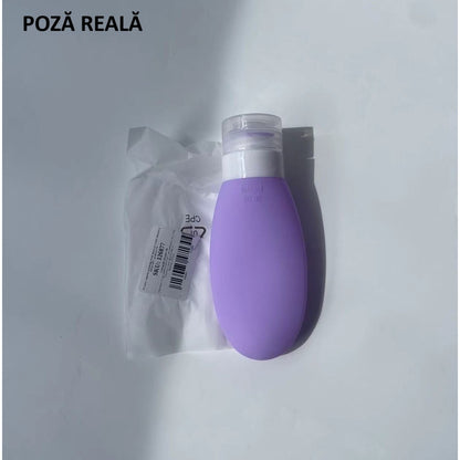 Recipient Portabil din Silicon Elegant de Voiaj, Sticla de Calatorie, Flippy, Potrivita pentru Lotiune, Sampon si Alte Lichide, Anti-scurgere, cu Posibilitate de Reumplere, Capacitate 90mL, Mov-5