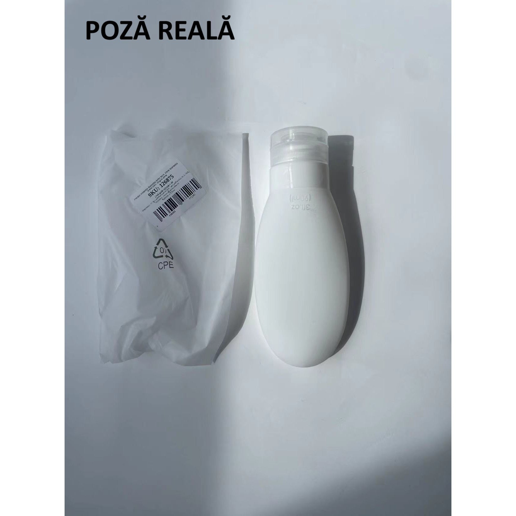 Recipient Portabil din Silicon Elegant de Voiaj, Sticla de Calatorie, Flippy, Potrivita pentru Lotiune, Sampon si Alte Lichide, Anti-scurgere, cu Posibilitate de Reumplere, Capacitate 90mL, Alb-5