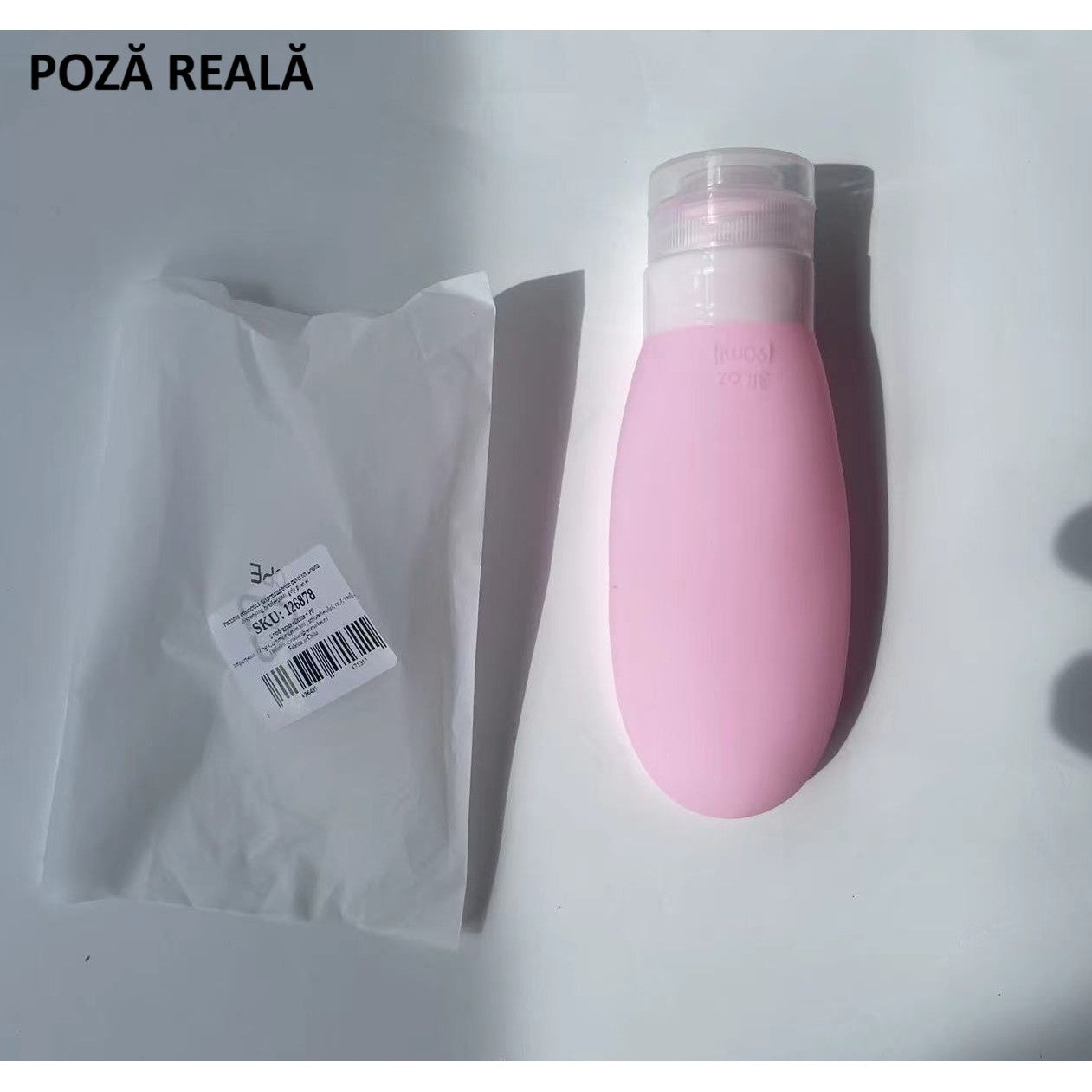Recipient Portabil din Silicon Elegant de Voiaj, Sticla de Calatorie, Flippy, Potrivita pentru Lotiune, Sampon si Alte Lichide, Anti-scurgere, cu Posibilitate de Reumplere, Capacitate 90mL, 14cm, Roz-5