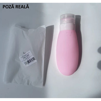Recipient Portabil din Silicon Elegant de Voiaj, Sticla de Calatorie, Flippy, Potrivita pentru Lotiune, Sampon si Alte Lichide, Anti-scurgere, cu Posibilitate de Reumplere, Capacitate 90mL, 14cm, Roz-5