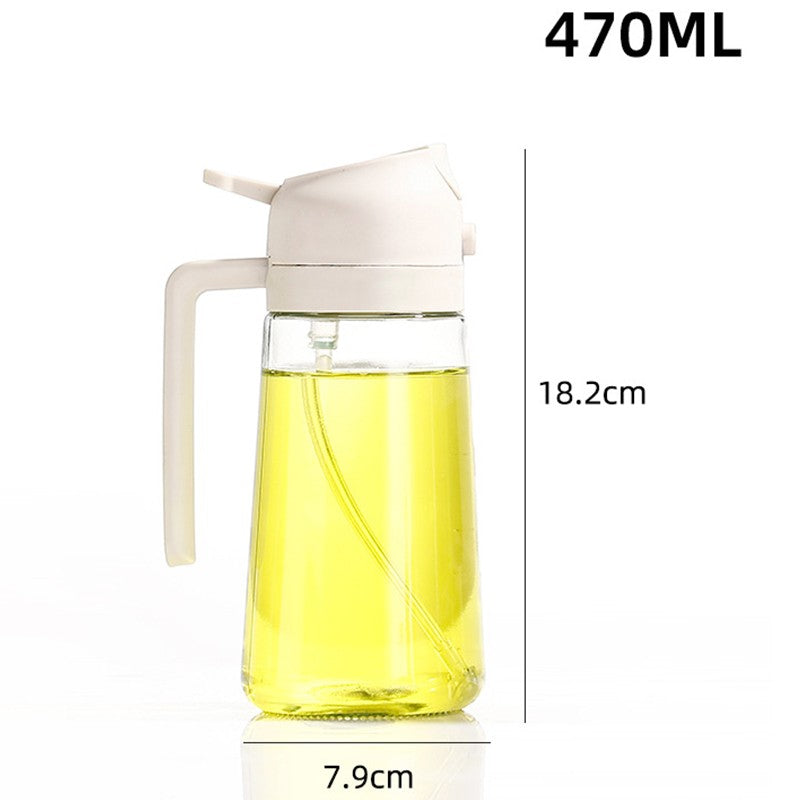 Recipient Ulei 2 in 1, Functie Spray & Turnare, din Sticla, Fara Scurgere, 18.5 x 7.7 cm, 470 ml, Alb