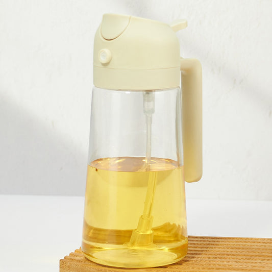 Recipient Ulei 2 in 1, Functie Spray & Turnare, din Sticla, Fara Scurgere, 18.5 x 7.7 cm, 470 ml, Alb
